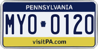 PA license plate MYO0120