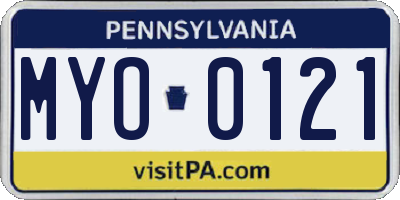 PA license plate MYO0121