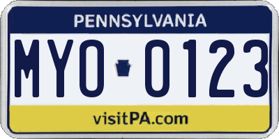 PA license plate MYO0123