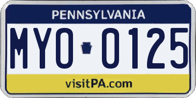 PA license plate MYO0125