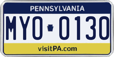 PA license plate MYO0130