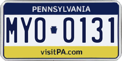 PA license plate MYO0131
