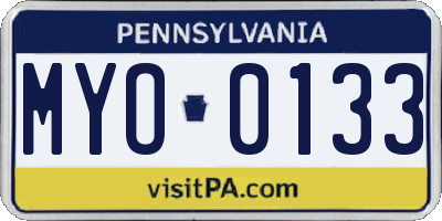 PA license plate MYO0133