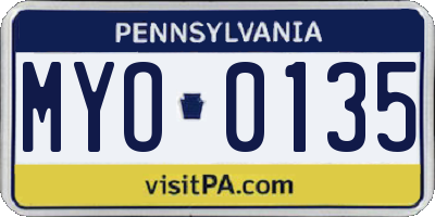 PA license plate MYO0135