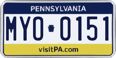 PA license plate MYO0151