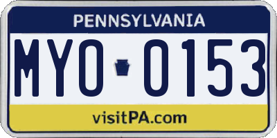 PA license plate MYO0153