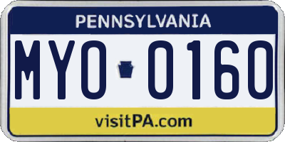 PA license plate MYO0160