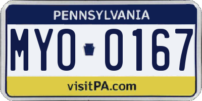 PA license plate MYO0167