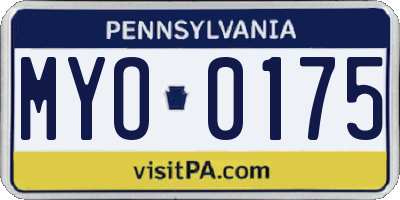 PA license plate MYO0175