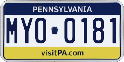 PA license plate MYO0181