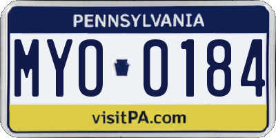 PA license plate MYO0184