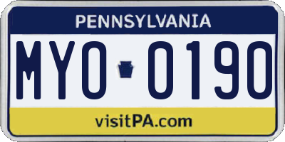 PA license plate MYO0190