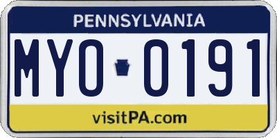 PA license plate MYO0191