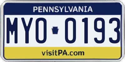 PA license plate MYO0193