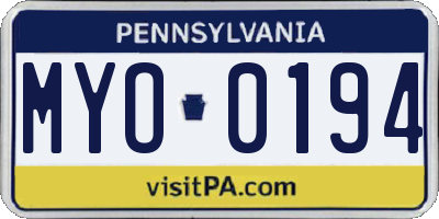 PA license plate MYO0194