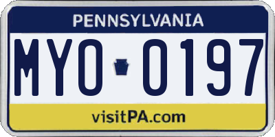 PA license plate MYO0197