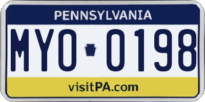 PA license plate MYO0198