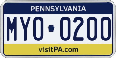PA license plate MYO0200