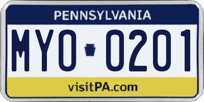 PA license plate MYO0201