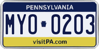 PA license plate MYO0203