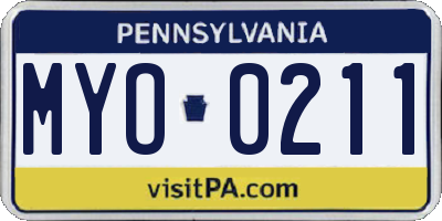 PA license plate MYO0211