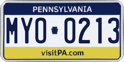 PA license plate MYO0213