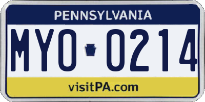 PA license plate MYO0214