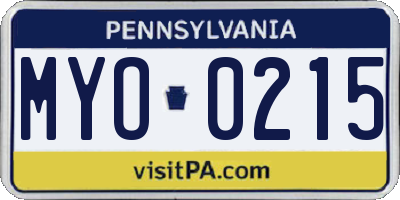PA license plate MYO0215