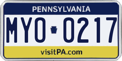 PA license plate MYO0217
