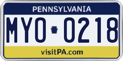 PA license plate MYO0218