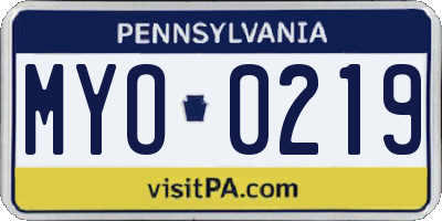 PA license plate MYO0219