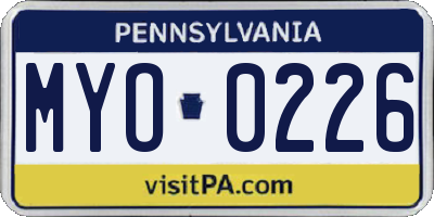 PA license plate MYO0226
