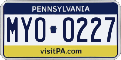 PA license plate MYO0227