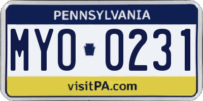 PA license plate MYO0231