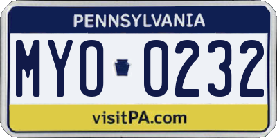 PA license plate MYO0232