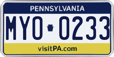 PA license plate MYO0233
