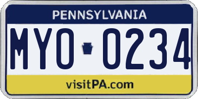 PA license plate MYO0234