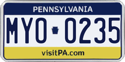 PA license plate MYO0235