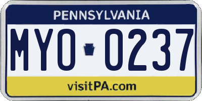 PA license plate MYO0237