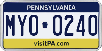 PA license plate MYO0240