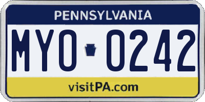 PA license plate MYO0242