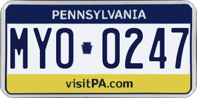 PA license plate MYO0247