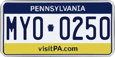 PA license plate MYO0250