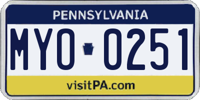 PA license plate MYO0251