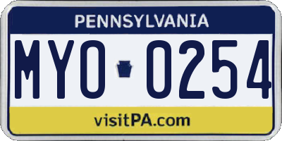 PA license plate MYO0254