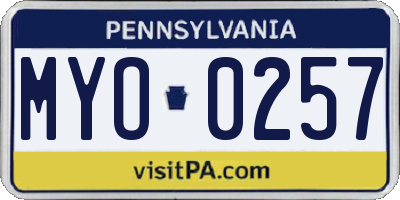 PA license plate MYO0257