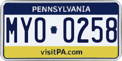 PA license plate MYO0258