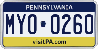PA license plate MYO0260