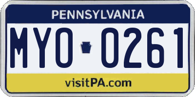 PA license plate MYO0261