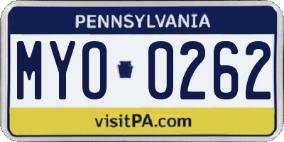 PA license plate MYO0262